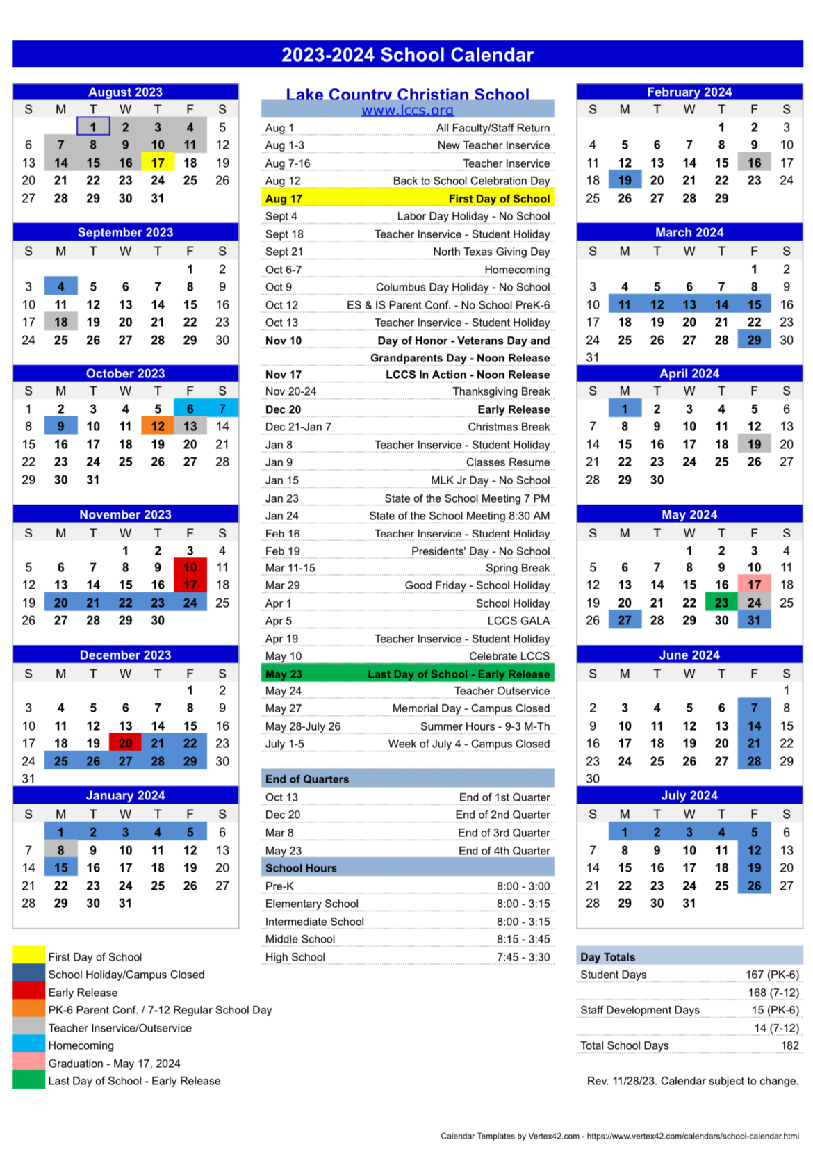 Calendar - Lake Country Christian School